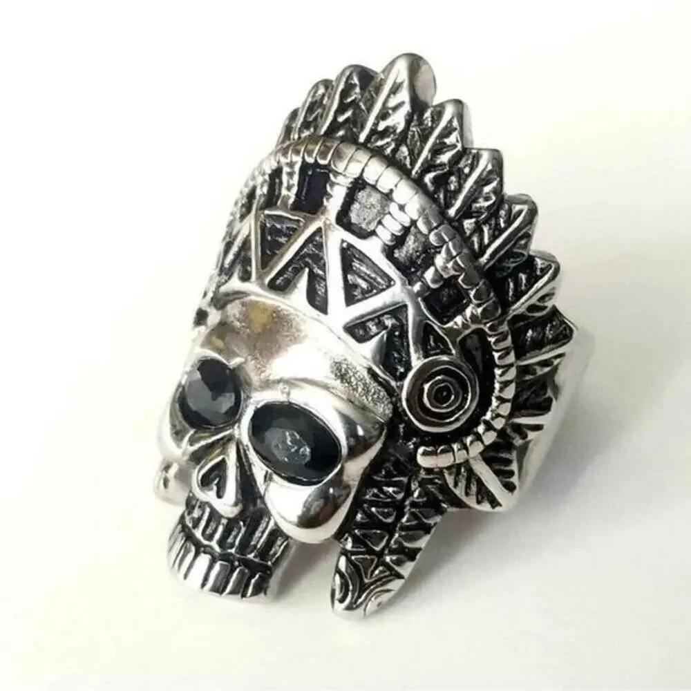 316L stainless steel silver skull biker ring hypoallergenic tarnish free size 14
